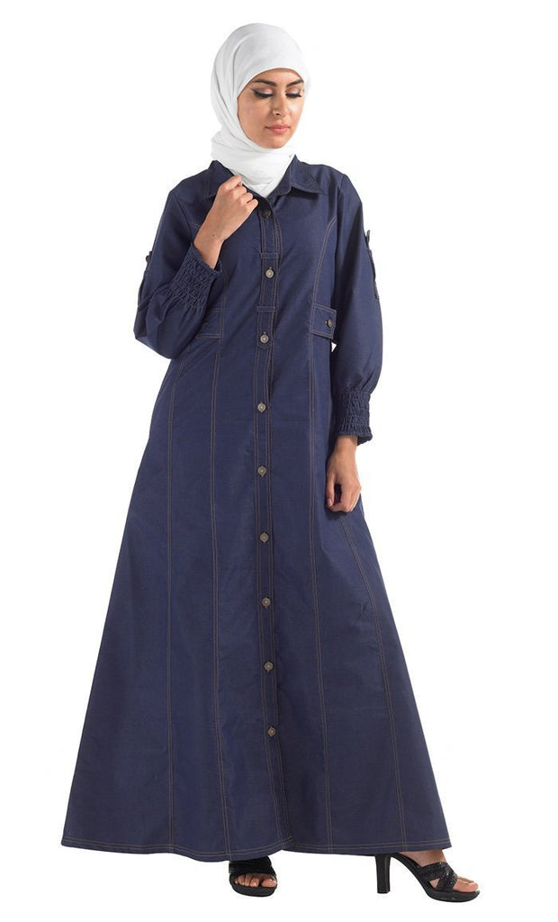 Button Down Denim Abaya/ Jilbab - Final Sale - EastEssence.com