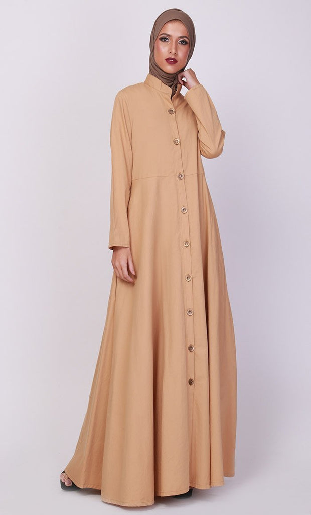 Button Down Short Collared Long Abaya Dress - Final Sale - EastEssence.com