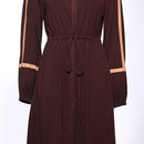 Button Down Tunic with Contrasting Colour Trim (Brown) - EastEssence.com