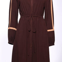 Button Down Tunic with Contrasting Colour Trim (Brown) - EastEssence.com