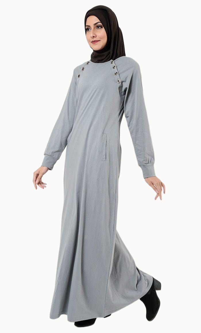 Buttoned shoulders detail basic everyday wear abaya dress - EastEssence.com