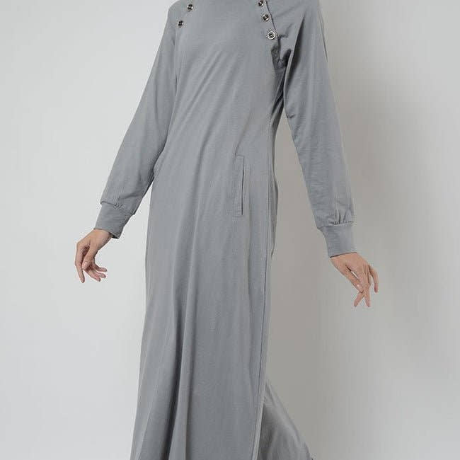 Buttoned shoulders detail basic everyday wear abaya dress - EastEssence.com