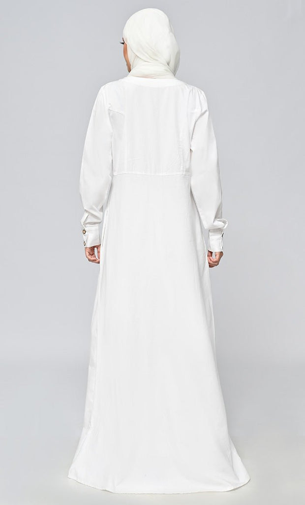 Buy Cotton Twill Button Down Abaya With Pockets - Final Sale - EastEssence.com