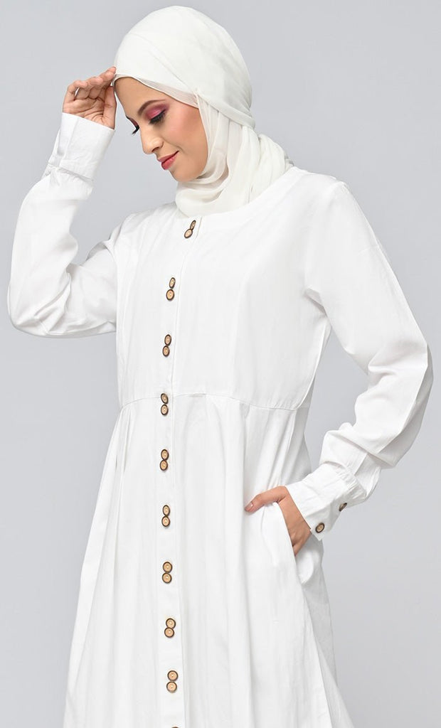 Buy Cotton Twill Button Down Abaya With Pockets - Final Sale - EastEssence.com