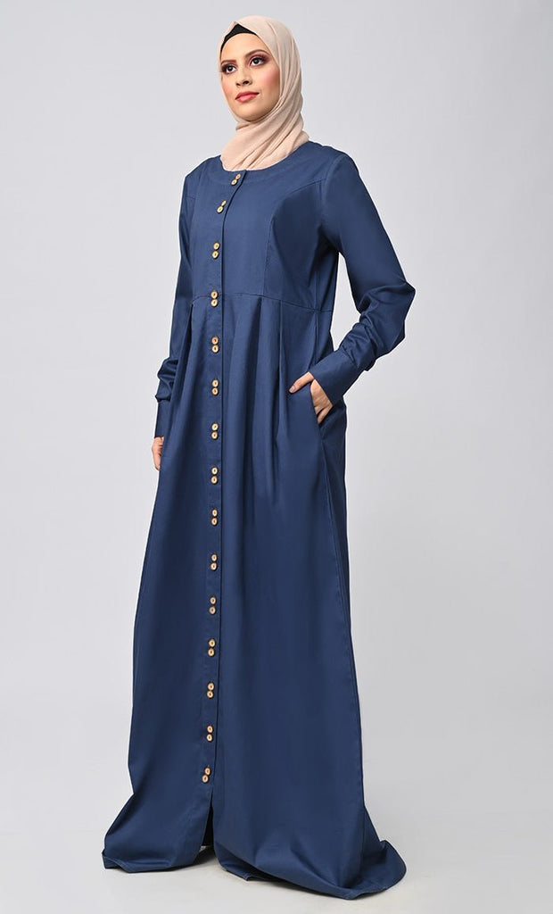 Buy Cotton Twill Button Down Abaya With Pockets - Final Sale - EastEssence.com