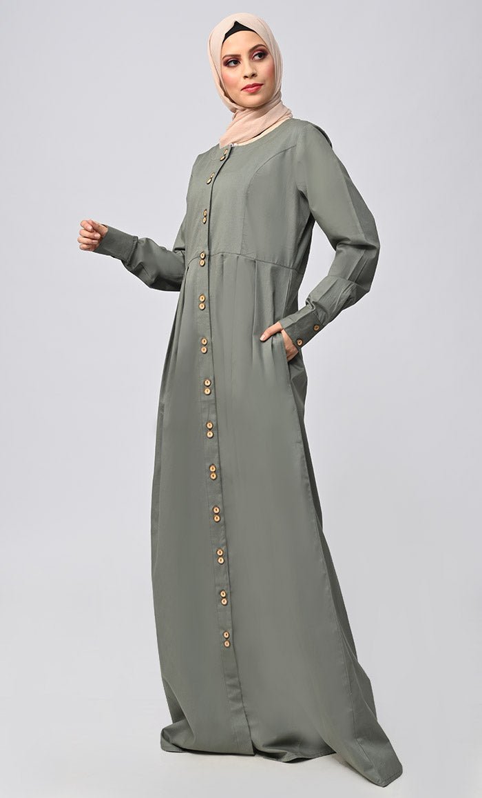 Buy Cotton Twill Button Down Abaya With Pockets - Final Sale - EastEssence.com