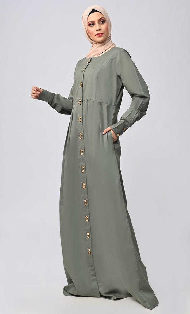 Buy Cotton Twill Button Down Abaya With Pockets - Final Sale - EastEssence.com