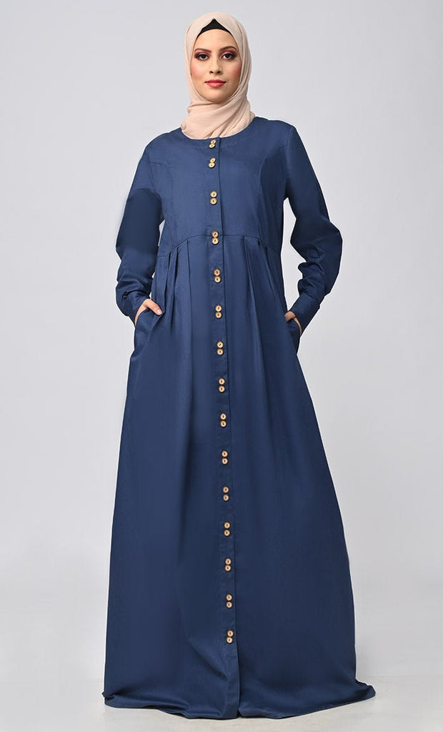 Buy Cotton Twill Button Down Abaya With Pockets - Final Sale - EastEssence.com