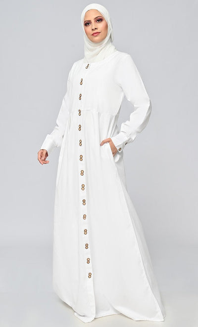 Buy Cotton Twill Button Down Abaya With Pockets - Final Sale - EastEssence.com