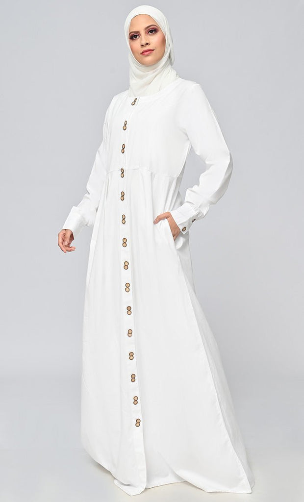 Buy Cotton Twill Button Down Abaya With Pockets - Final Sale - EastEssence.com