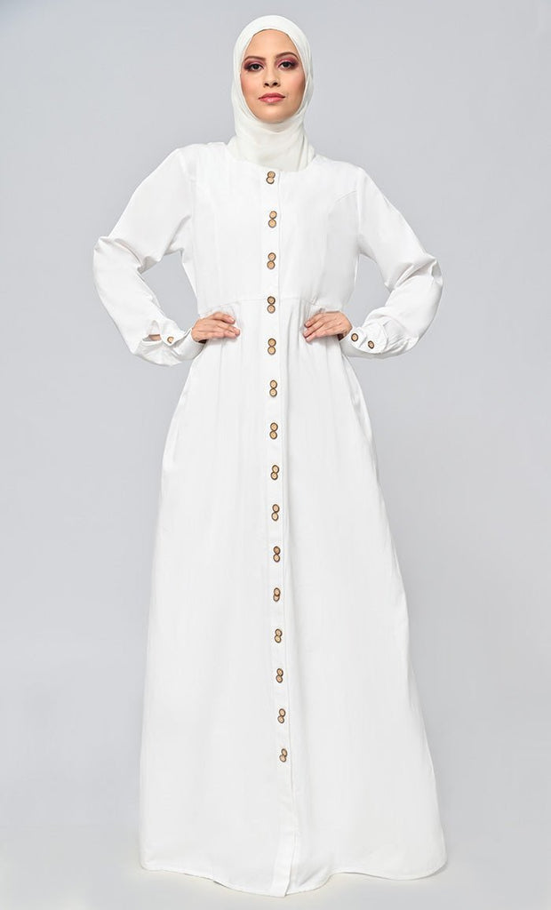 Buy Cotton Twill Button Down Abaya With Pockets - Final Sale - EastEssence.com