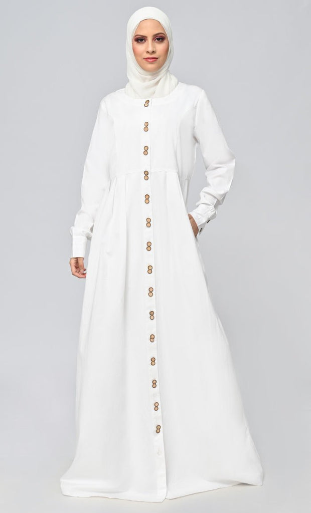 Buy Cotton Twill Button Down Abaya With Pockets - Final Sale - EastEssence.com