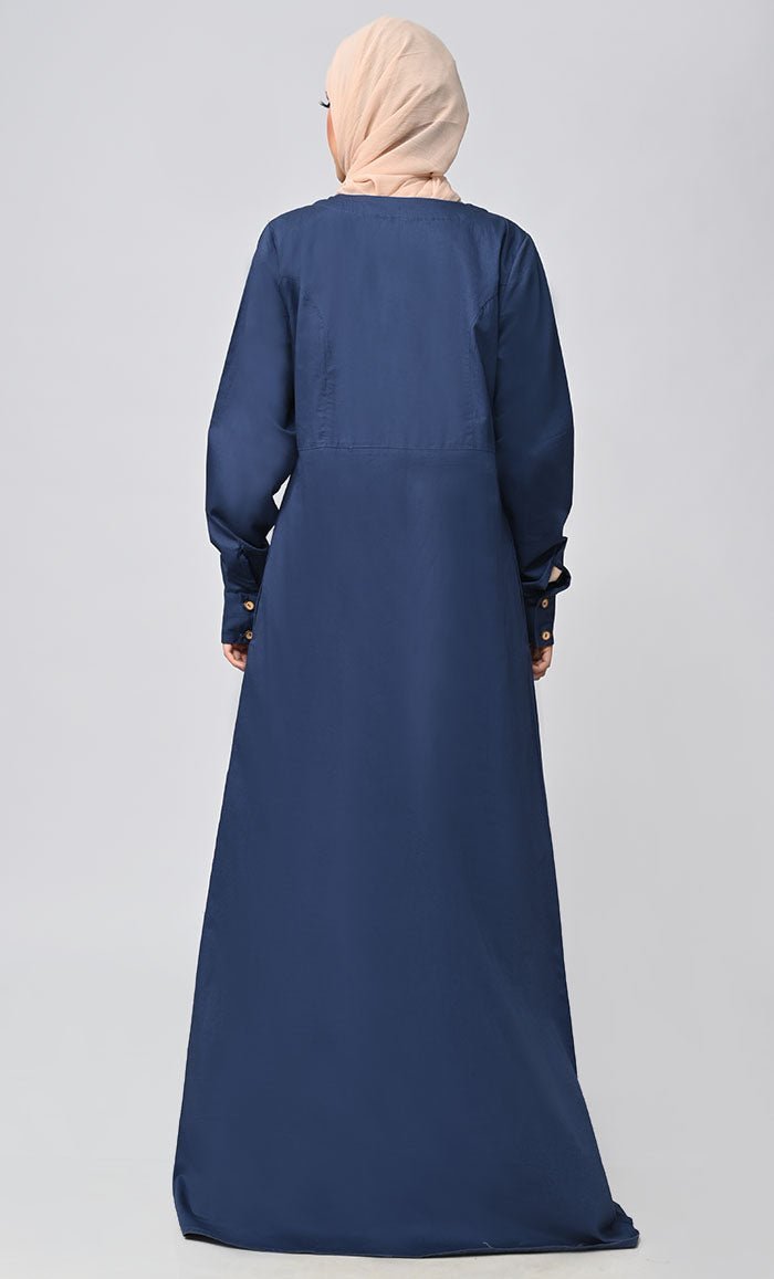 Buy Cotton Twill Button Down Abaya With Pockets - Final Sale - EastEssence.com