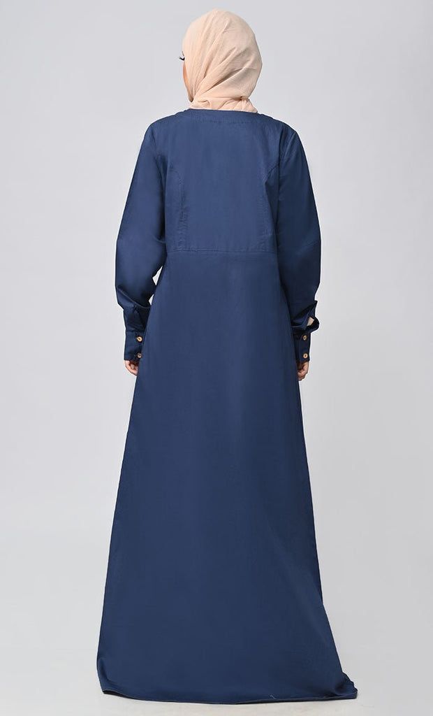 Buy Cotton Twill Button Down Abaya With Pockets - Final Sale - EastEssence.com