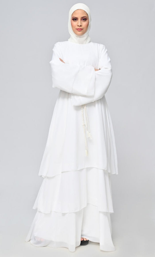 Buy Islamic Tiered Detailing Abaya With Belt - Final Sale - EastEssence.com