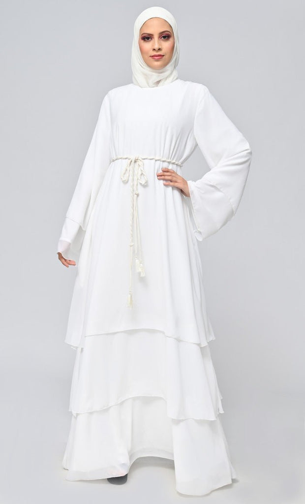 Buy Islamic Tiered Detailing Abaya With Belt - Final Sale - EastEssence.com