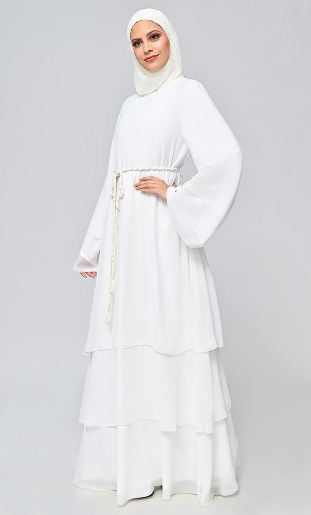 Buy Islamic Tiered Detailing Abaya With Belt - Final Sale - EastEssence.com