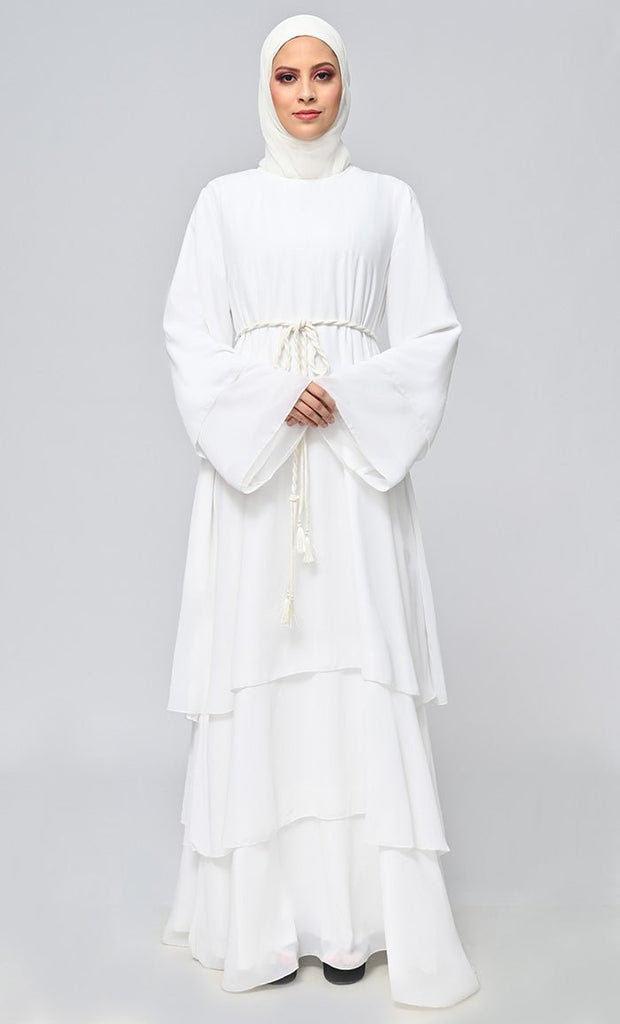 Buy Islamic Tiered Detailing Abaya With Belt - Final Sale - EastEssence.com