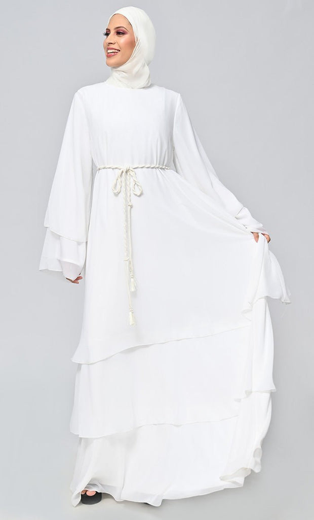 Buy Islamic Tiered Detailing Abaya With Belt - Final Sale - EastEssence.com