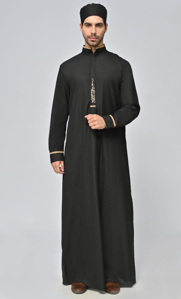 Buy Mens Arabic Embroidered ThobeJubba With Pockets And Kufi - Final Sale - EastEssence.com