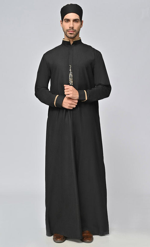 Buy Mens Arabic Embroidered ThobeJubba With Pockets And Kufi - Final Sale - EastEssence.com