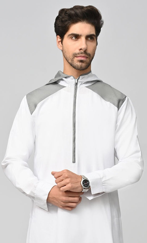 Buy Mens Grey Contrasted Thobe/Jubba With Pockets And Hood - Final Sale - EastEssence.com