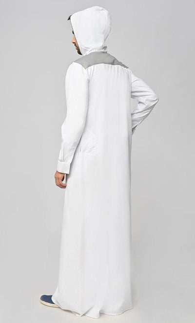 Buy Mens Grey Contrasted Thobe/Jubba With Pockets And Hood - Final Sale - EastEssence.com