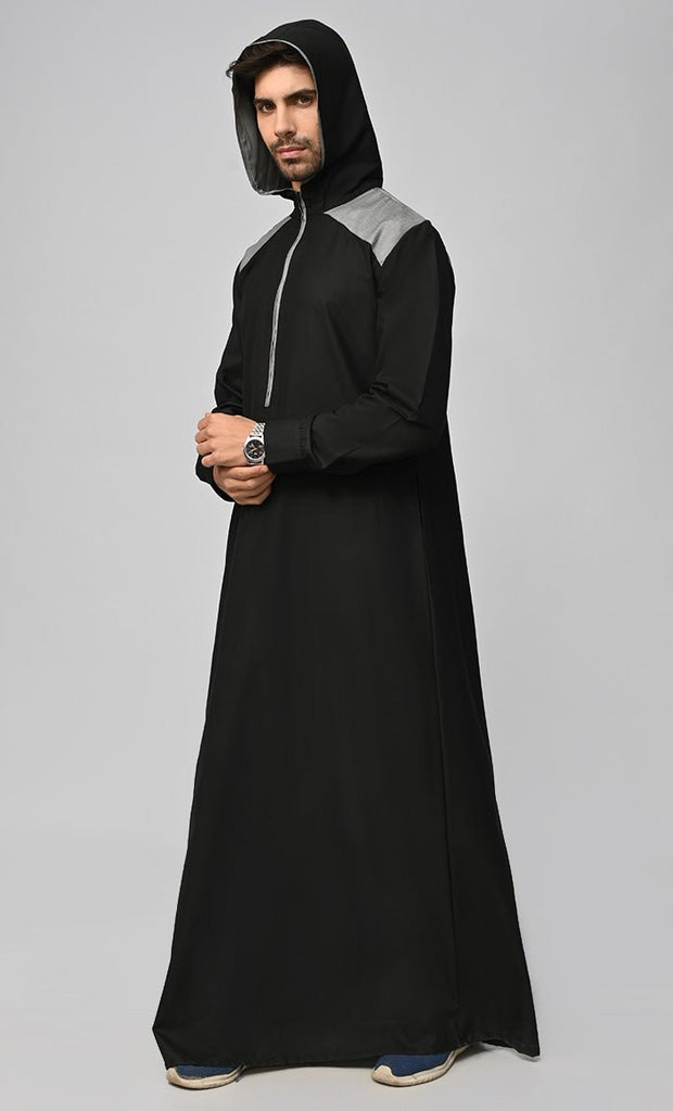 Buy Mens Islamic Sporty Thobe/Jubba With Pockets And Hood - Black - Final Sale - EastEssence.com