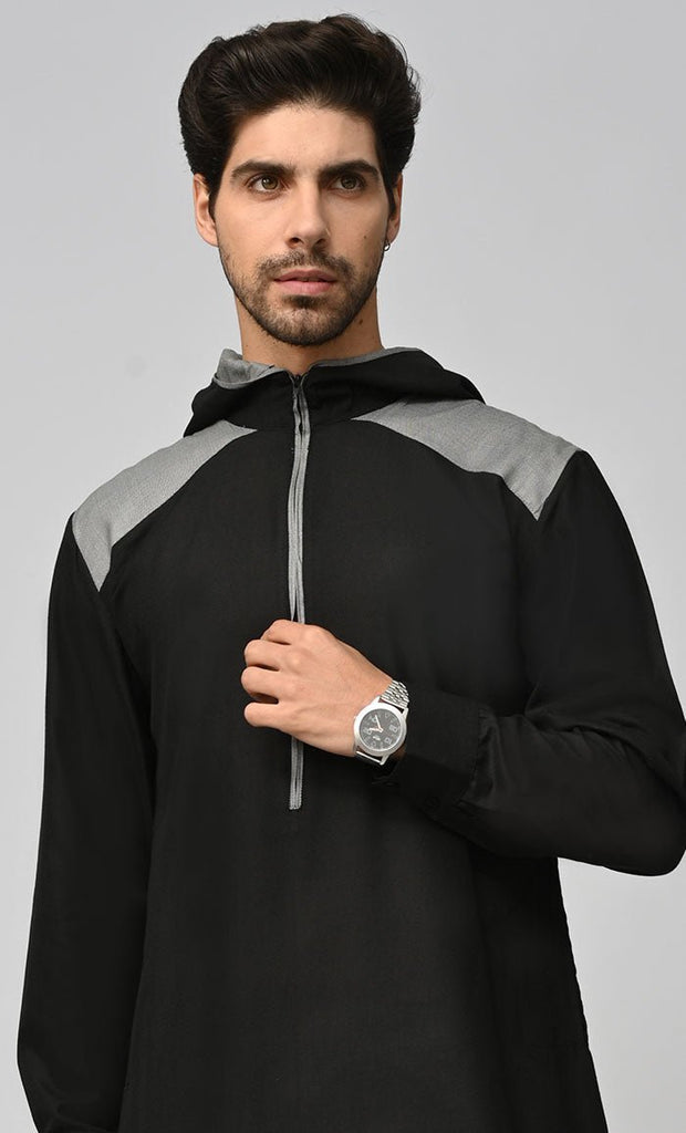 Buy Mens Islamic Sporty Thobe/Jubba With Pockets And Hood - Black - Final Sale - EastEssence.com