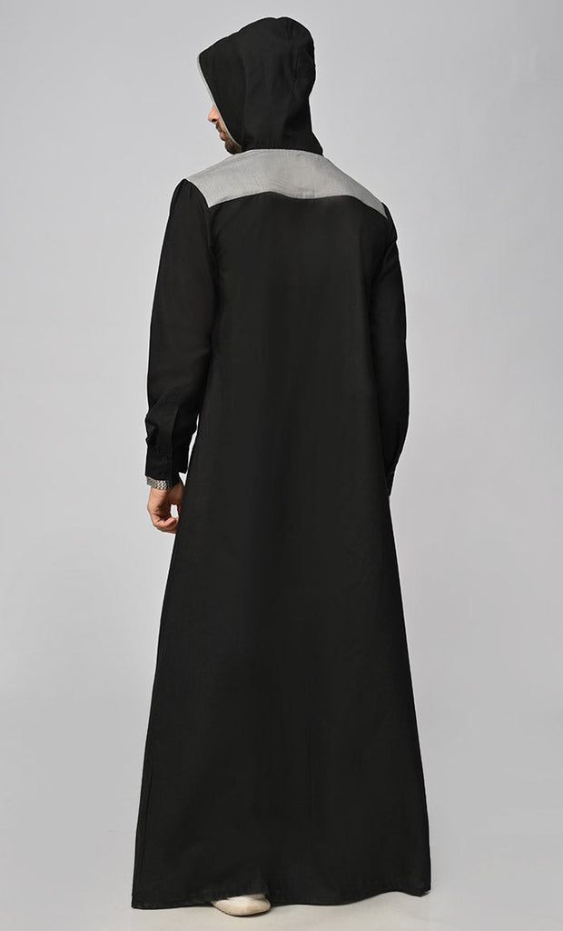 Buy Mens Islamic Sporty Thobe/Jubba With Pockets And Hood - Black - Final Sale - EastEssence.com