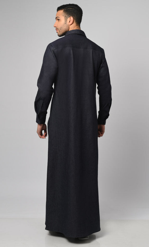 Casual Modest Denim Designer Thobe/Jubba For Men - Final Sale - EastEssence.com