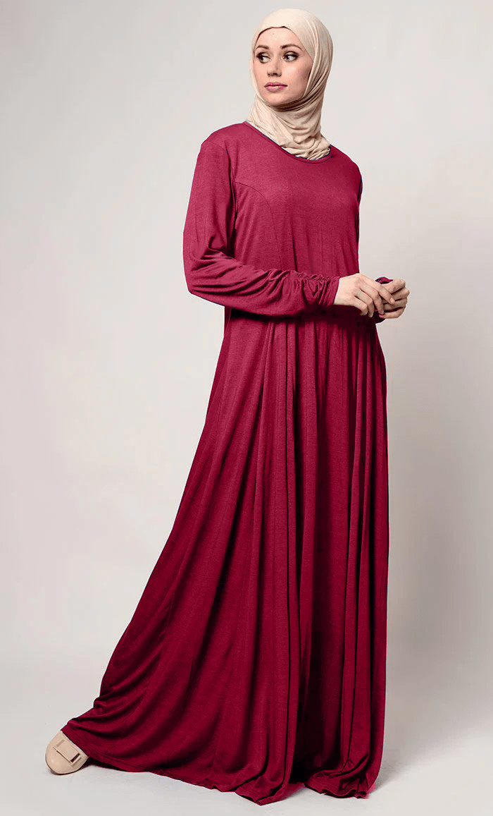 Casual Wear Fully Covered Muslimah Abaya Dress-Maroon