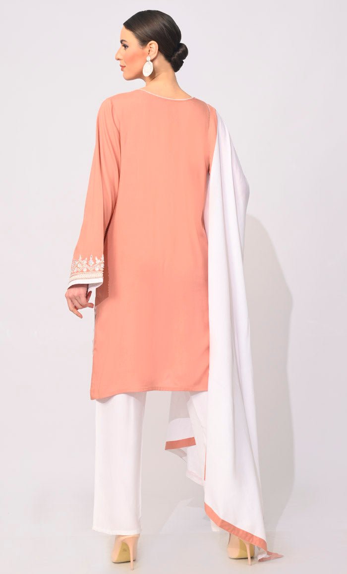 Celestial Charm: Pearls Embellished Burlwood 3 Pc Salwar Kameez with Dupatta - EastEssence.com