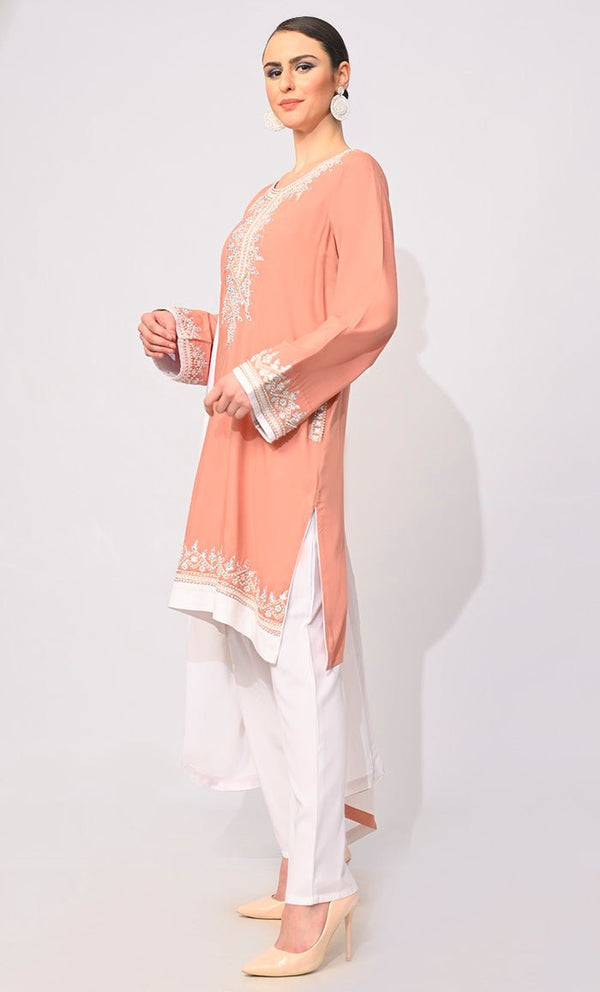 Celestial Charm: Pearls Embellished Burlwood 3 Pc Salwar Kameez with Dupatta - EastEssence.com