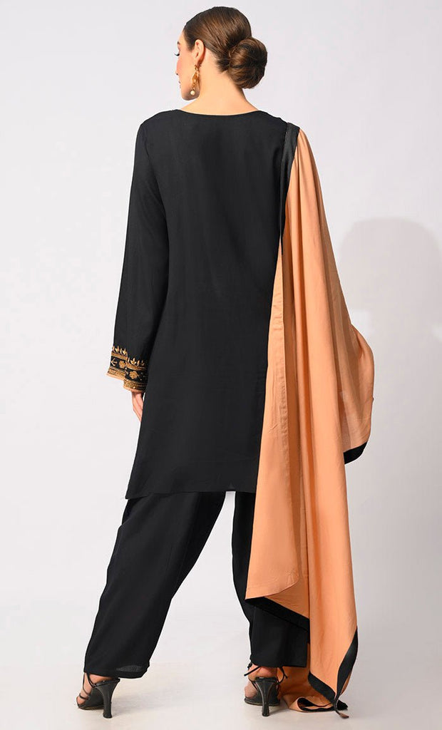 Charm & Elegance: Embellished Black Salwar Kameez with Dupatta 3Pc Set - EastEssence.com