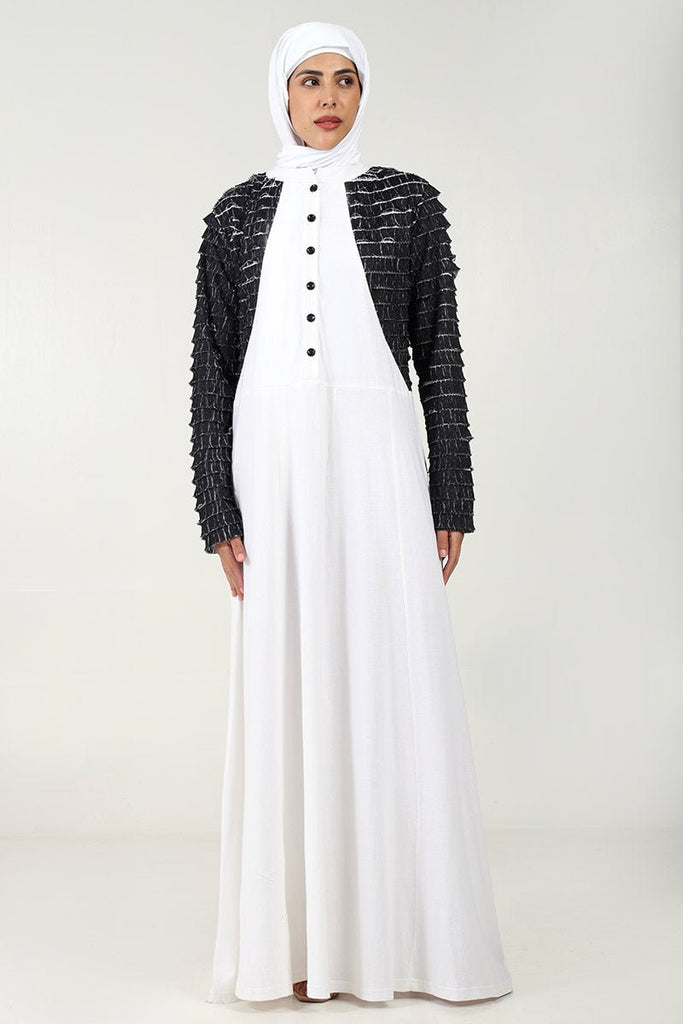 Chic Cotton Jersey Flared Abaya with Contrast Frill Detailing - EastEssence.com