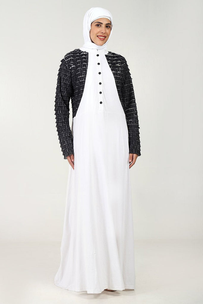 Chic Cotton Jersey Flared Abaya with Contrast Frill Detailing - EastEssence.com