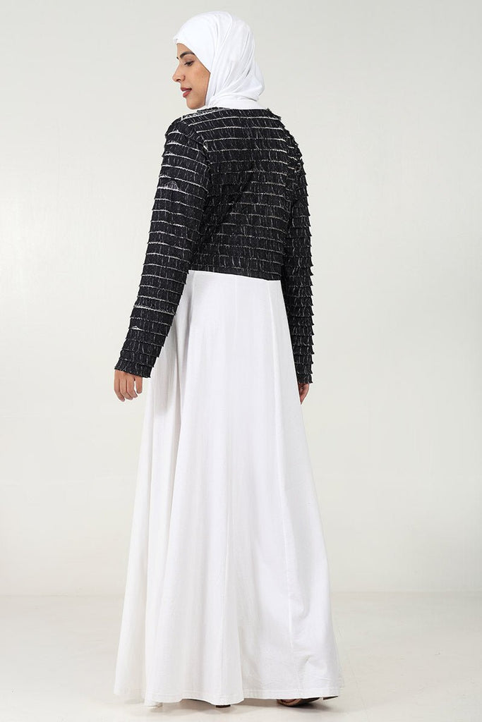 Chic Cotton Jersey Flared Abaya with Contrast Frill Detailing - EastEssence.com