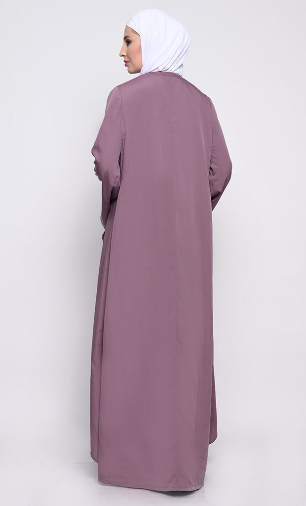 Chic Layered Crepe Abaya with Embroidered Bell Sleeves and Sleeveless Inner - EastEssence.com