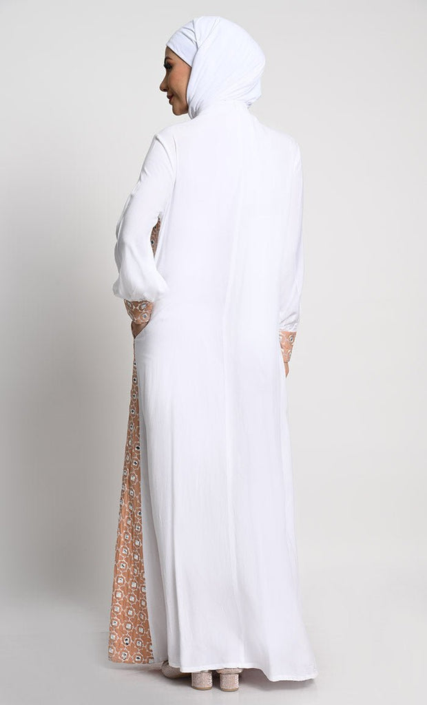 Chic Rayon Double - Layer Abaya with Embroidered Cuffs and Tassel Accents - EastEssence.com