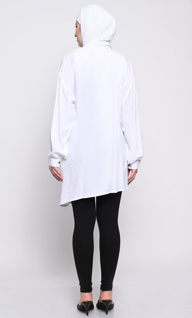 Chic Rayon Fabric Tunic with Asymmetric Hem and Lace Detailing - EastEssence.com