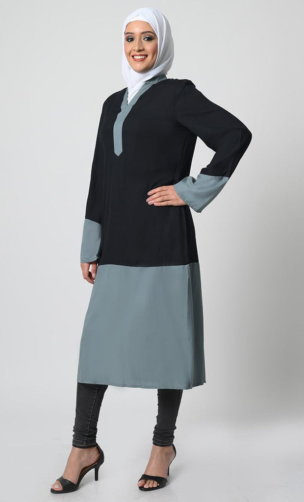 Chic Rayon V - Neck Tunic with Bell Sleeves & Side Pockets (46 - 48” Length) - EastEssence.com