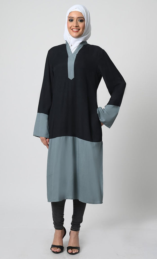 Chic Rayon V - Neck Tunic with Bell Sleeves & Side Pockets (46 - 48” Length) - EastEssence.com