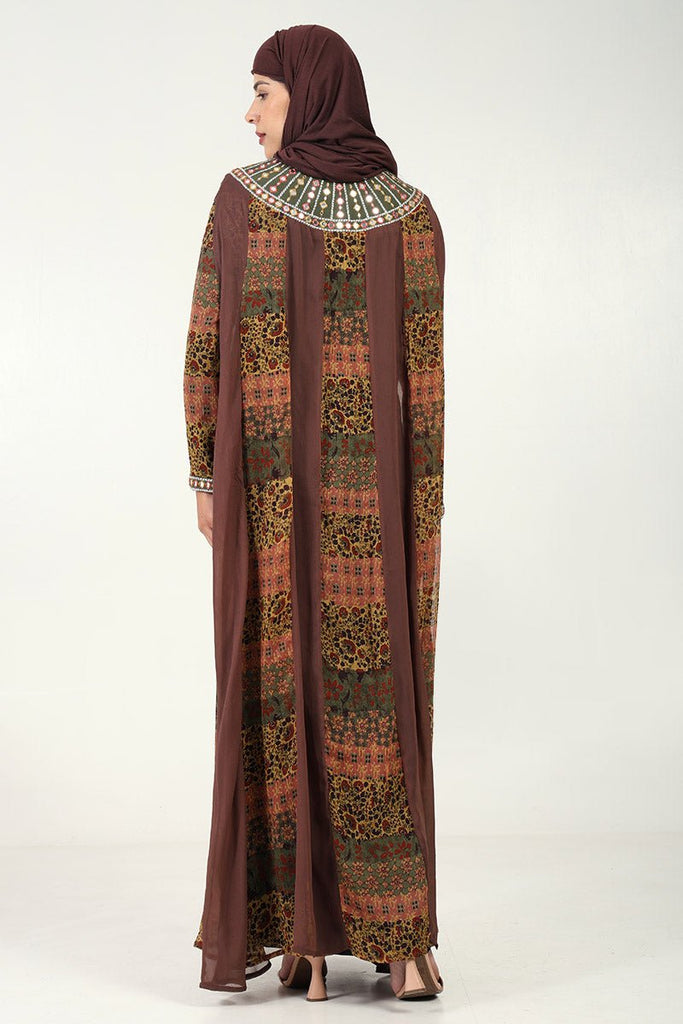 Chiffon Kaftan Printed Abaya with Lining - EastEssence.com