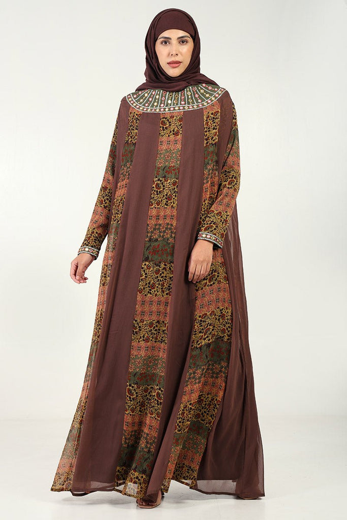 Chiffon Kaftan Printed Abaya with Lining - EastEssence.com