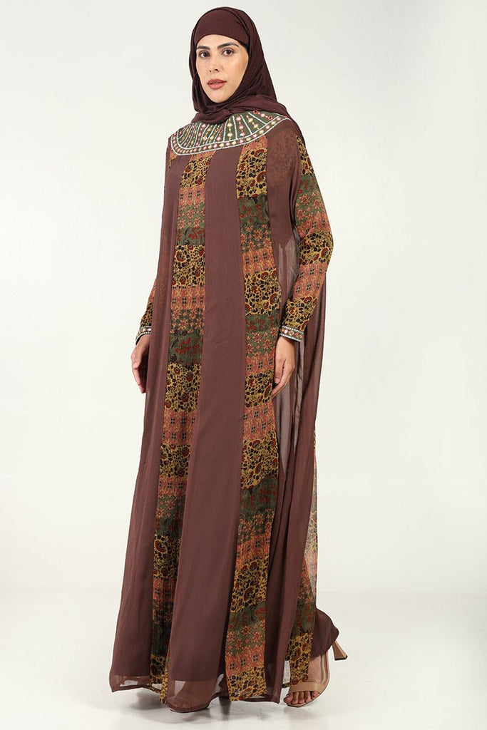 Chiffon Kaftan Printed Abaya with Lining - EastEssence.com