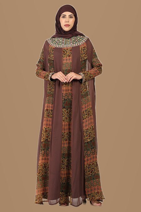 Chiffon Kaftan Printed Abaya with Lining - EastEssence.com