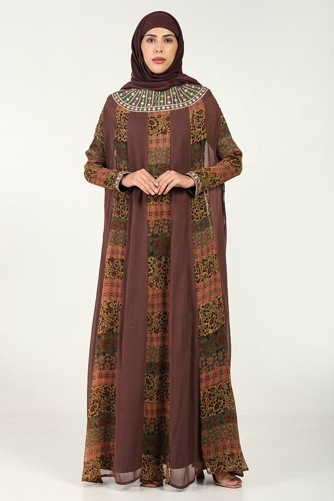 Chiffon Kaftan Printed Abaya with Lining - EastEssence.com