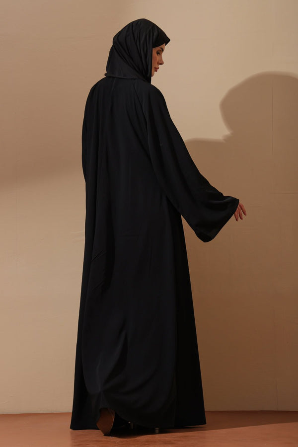 Classic Black Front - Open Abaya with sequin detailing - EastEssence.com