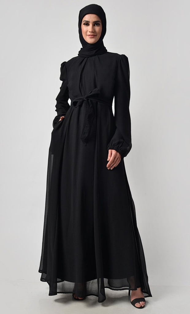 Classic Black Puff Sleeve Everyday Abaya - Final Sale - EastEssence.com